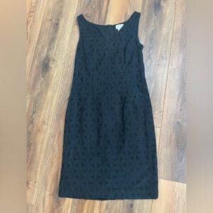 LOFT Black Embriodered Textured Sheath Dress